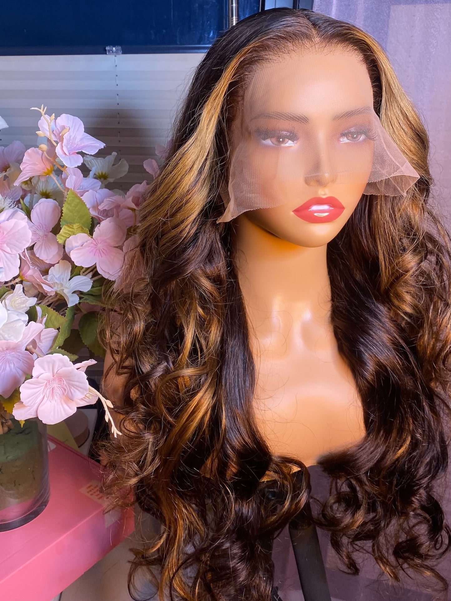 Chocolate Brown & Caramel Highlights Frontal Wig | 28”inches | Pre order - ready in 14-21 day